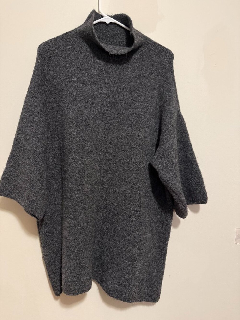 Zara | Knit Charcoal Grey Italian Yarn Half Sleeve Cowl Neck Sweater | Size M